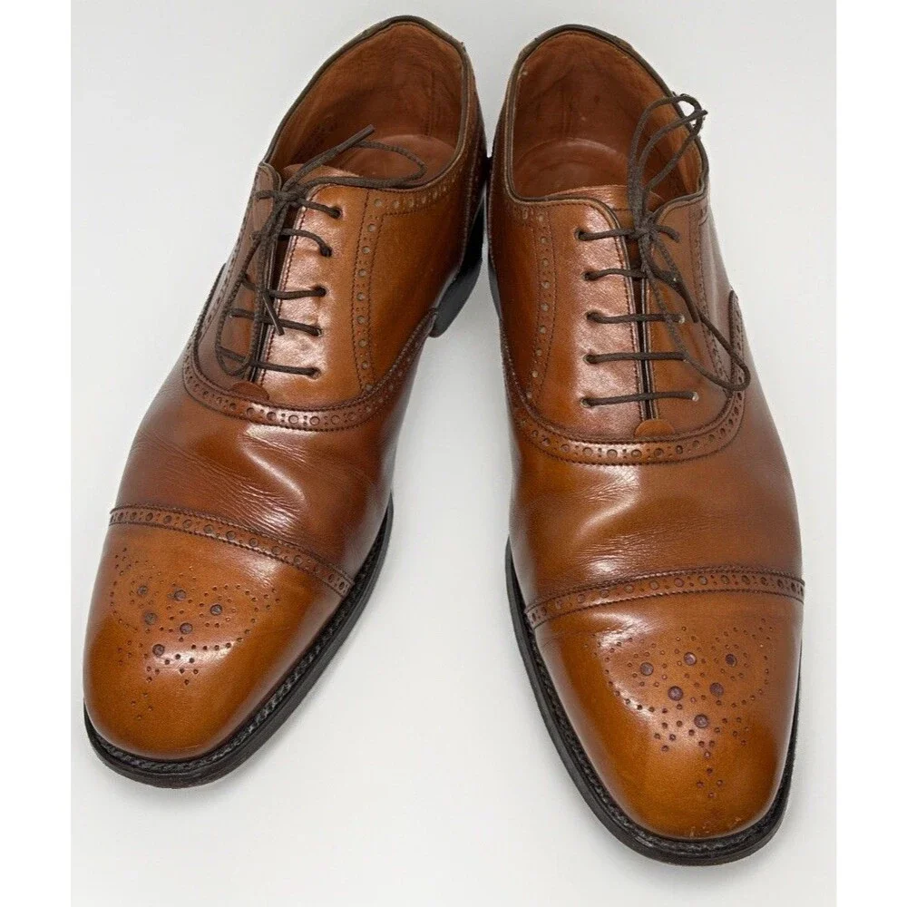 Barker tan leather derby brogue lace up shoes mens size 9.5 made in England